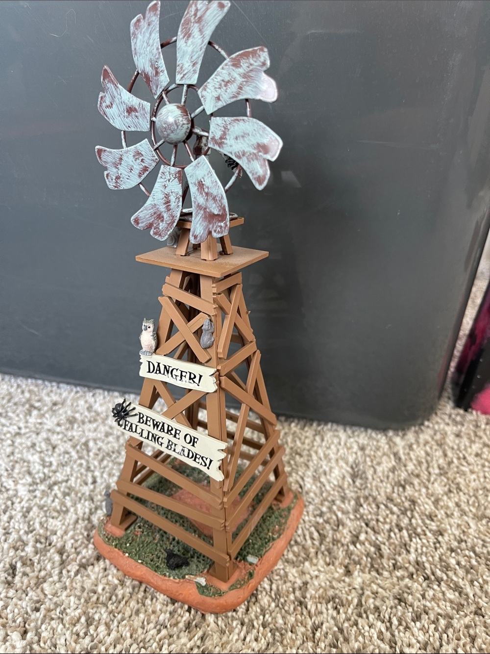 Rustic Windmill Decorative Figurine - Brown & Distressed Blue box included Lemax